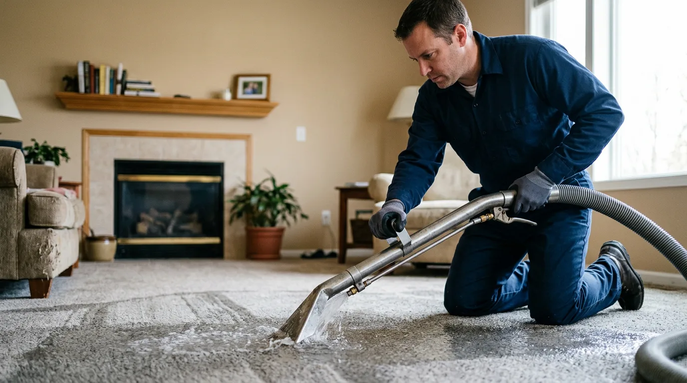 Water damage restoration technician working near Frewsburg, NY